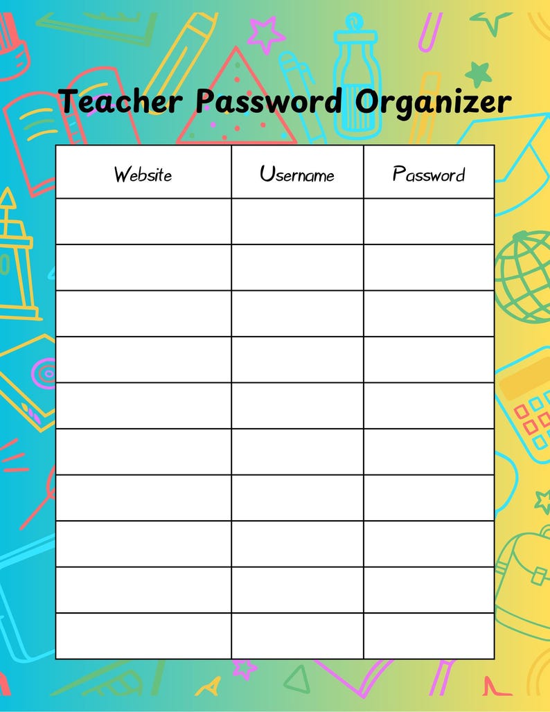 Teacher Password Log Printable | Classroom Account Organizer | Editable ...