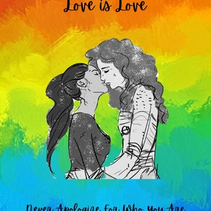 Love is Love Wandkunst, digital download, lgbtqia+, lesbisch, frauen, liebe, schwul