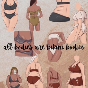 All Bodies Are Bikini Bodies Wall Art, digital download, feminine, bikini body, all sizes, all skin tones, all bodies