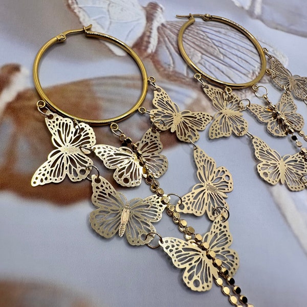 Boucles d’oreilles Papillons, Boucles d’oreilles originales, Boucles insectes, Créoles Papillons