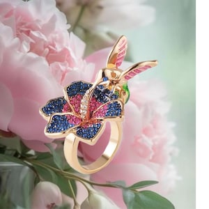 Bague Colibri Bague fleur Bague Oiseau Bague originale Earring Colibri Earring flower