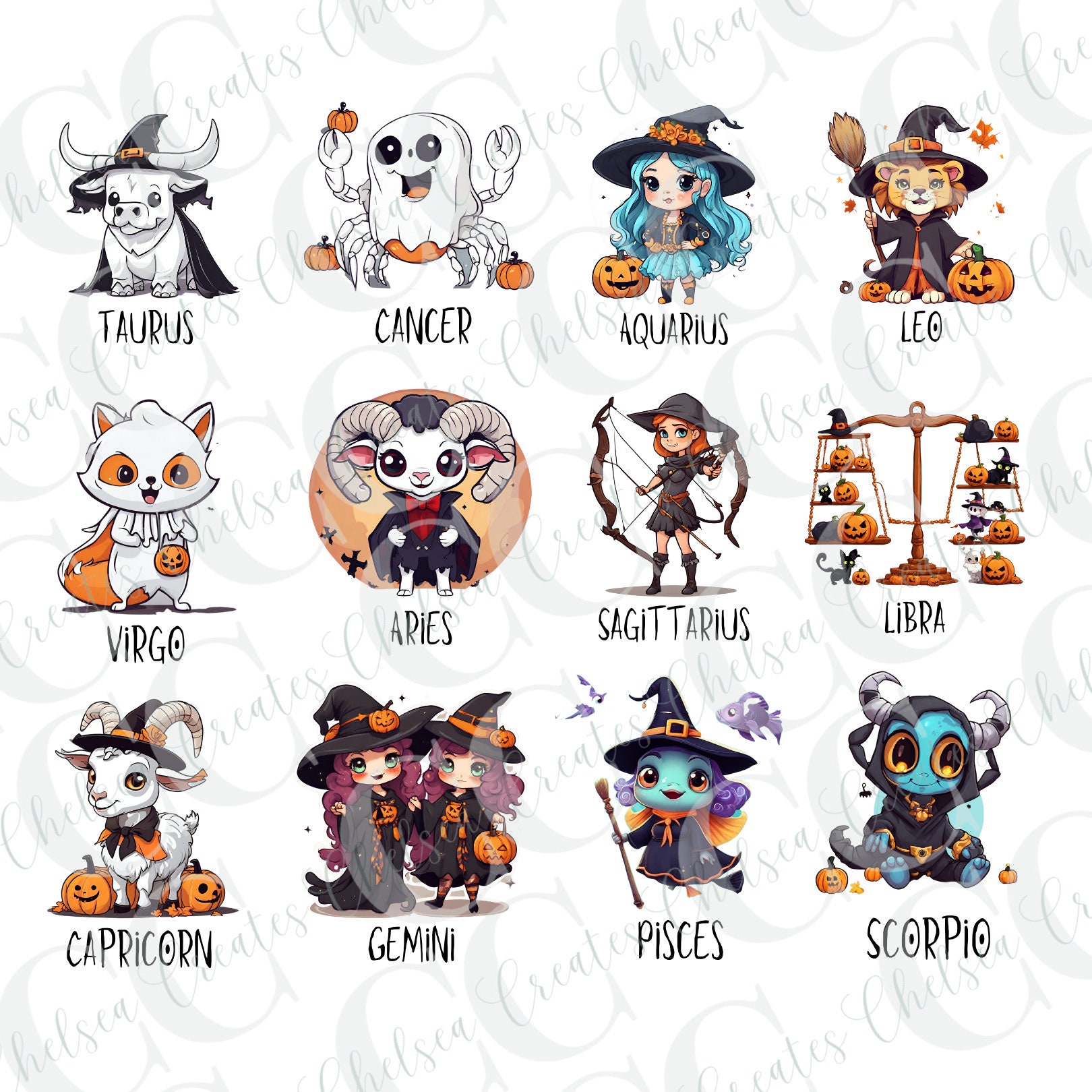 Zodiac Signs Halloween SVG Bundle Astrology Signs Svg Zodiac Symbols