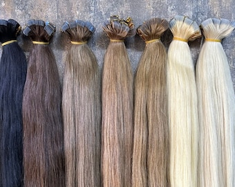 Cheveux humains russes 100 % naturels de qualité supérieure - Double tirage 70 cm / 28 pouces - Disponible en 7 couleurs - Extensions de cheveux à coller