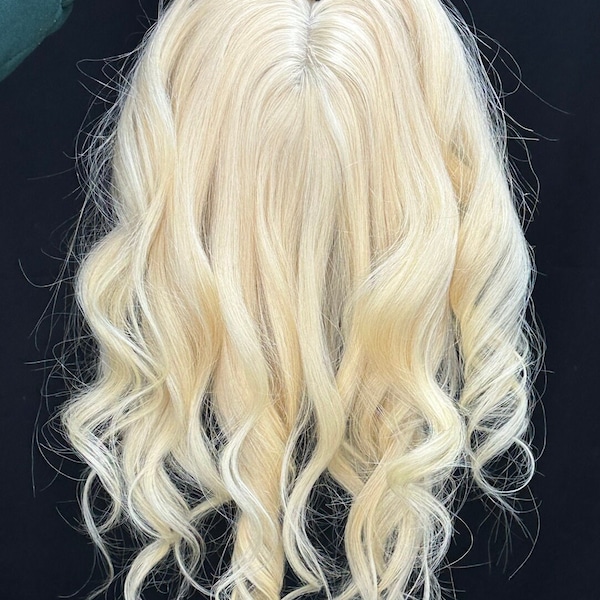 Luxus Topper Haarteil - 50cm Blond - Topper Perücke Natürliches Echthaar - Geschenk für Sie - Handgemachte Knoten Haarausfall & Chemo Perücke