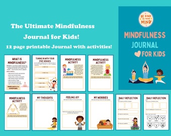 Diario de atención plena de 12 páginas para niños, niños, imprimible, salud mental