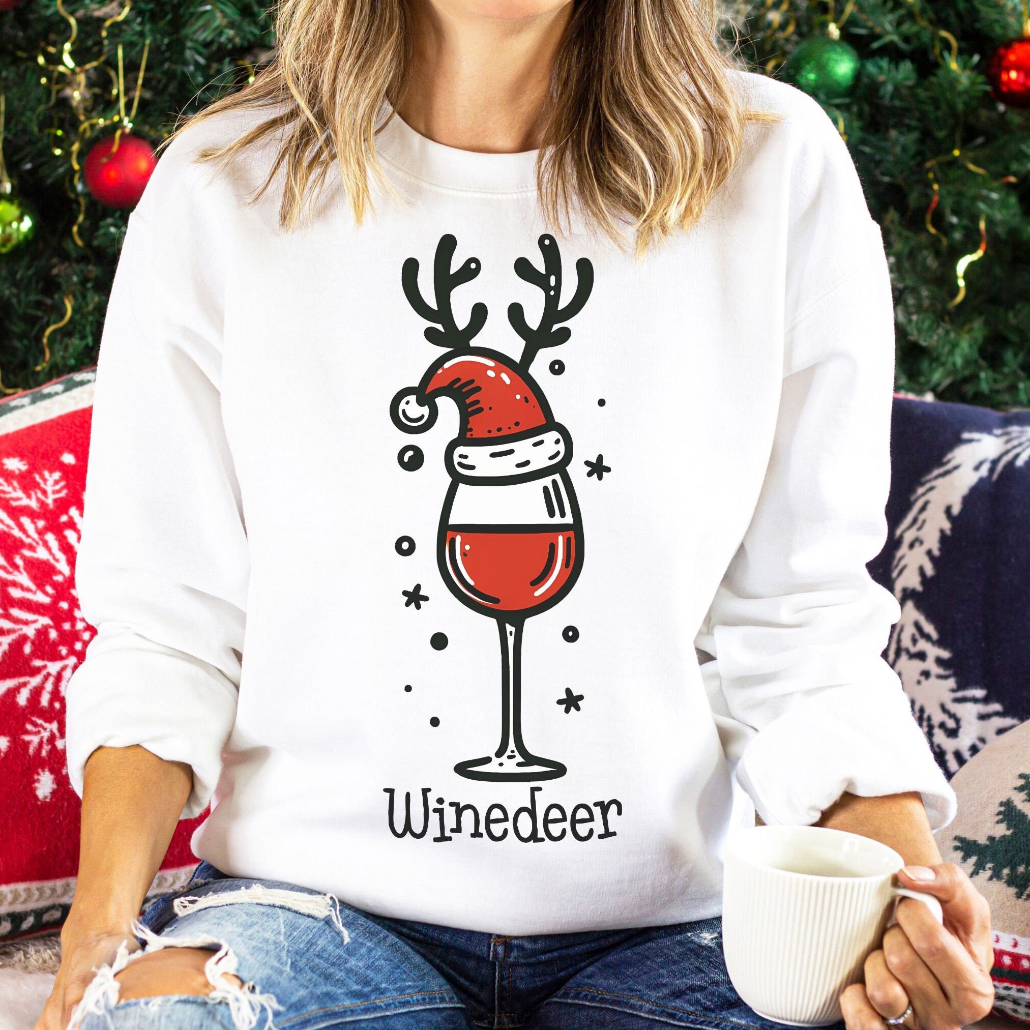 Winedeer Sweatshirts Funny Christmas Shirts Christmas Party Sweatshirt for Her Reindeer Sweatshirt Wine Lover Christmas Etsy