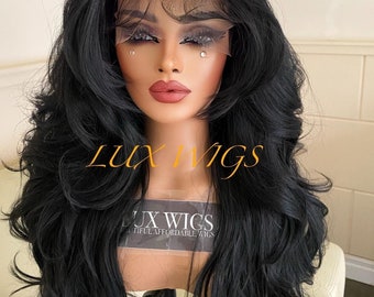 Maisey. Glueless Long Black Wig. Black lace front wig. 13x4 black wig. Black layered wavy wig.