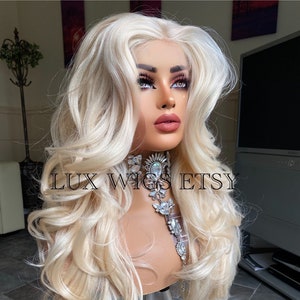 Cinderella Platinum Blonde Human Synthetic Hair Wig – 26” 13×4 Lace Front, Glueless, Body Wave, Pre-Plucked HD Lace, Luxury Wig