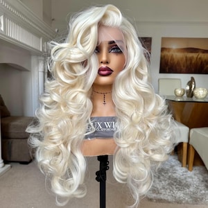 Amanda. Platinum Blonde Wig. Curly Blonde Lace Front Wig. Thick Blonde Lace Front Wig. 28 inch Long. Blonde Curly Lace Front Wig