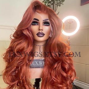Penelope. Copper Ginger Lace Front Wig. 30” Long Wig. Copper, Ginger, Red Long Curly Lace Front Wig