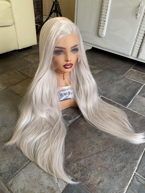 Kyle. Long Silver Grey Lace Front Wig. 32 Inches Long. Grey  display picture 1