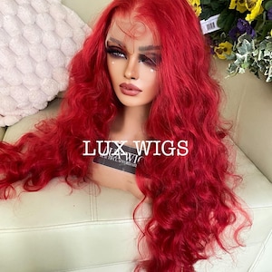 Ivy. Bright Red Wig. Bodywave and Glamorous 30” Lace Front Wig. Natural wig. Luxury wigs