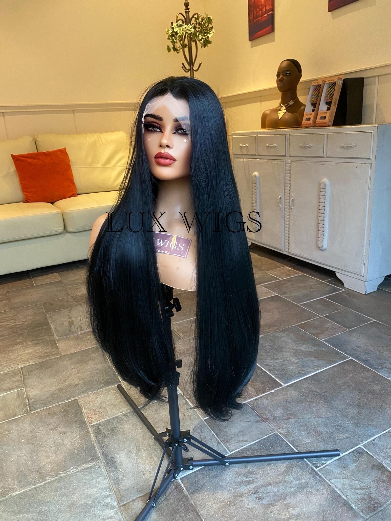 Jet Black Long Straight Wig 26-30 inches!! Natural Straight Jet black Human Hair lace wig - Heavenly  main image 2