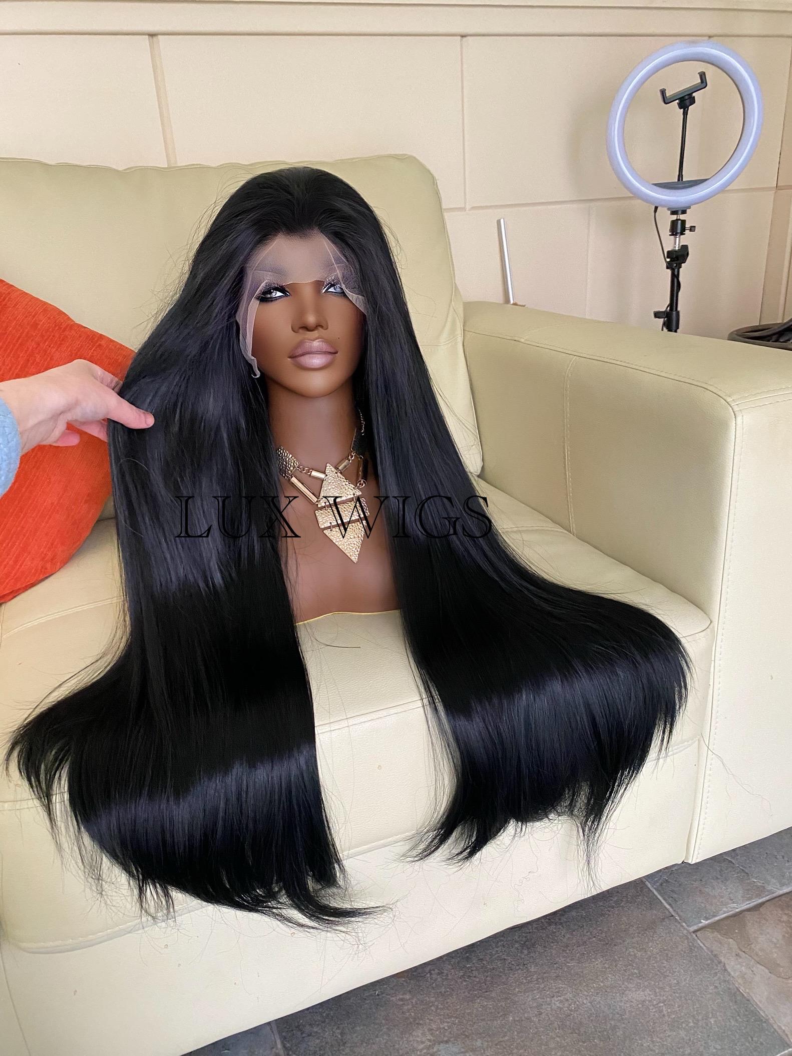 Jayne. Triple Drawn. Black Lace Front Wig. 32 inches bone straight jet black lace front wig, thick and very long