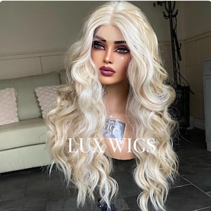 Samantha. Long Blonde Lace Front Wig. Crimped HairStyle. Blonde Wavy Wig. Lace Front Natural Wig.