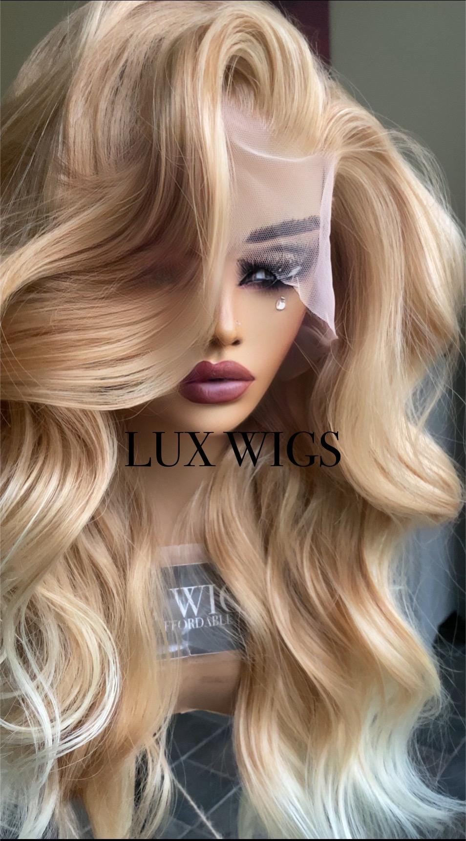Catherine Strawberry Blonde Lace Front Wig – 28” Glueless Synthetic Wig,  Soft Waves, Natural Roots, Heat Safe, Pre-plucked Hairline - Etsy Israel, image size:954x1721