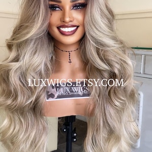 Hannah. Long Blonde Wig. Thick Long Blonde T-Part Lace Front Wig. Long Blonde wig with Light Brown ombré