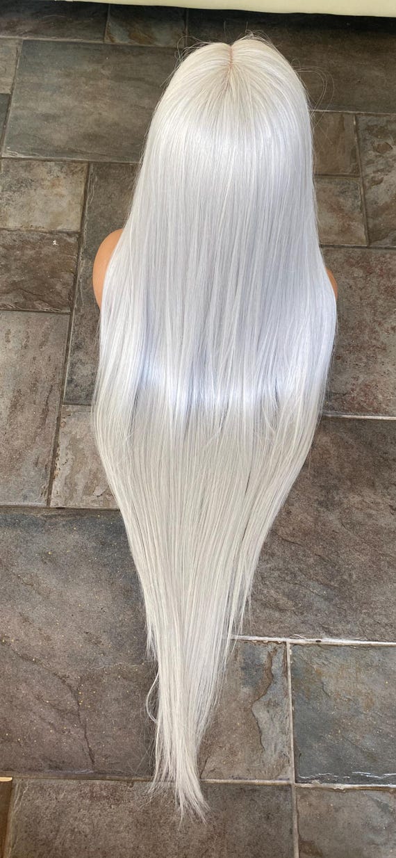 Tanya. Long Silver Blonde T Part Wig. 40 inches long wig. Blonde lace front wig.