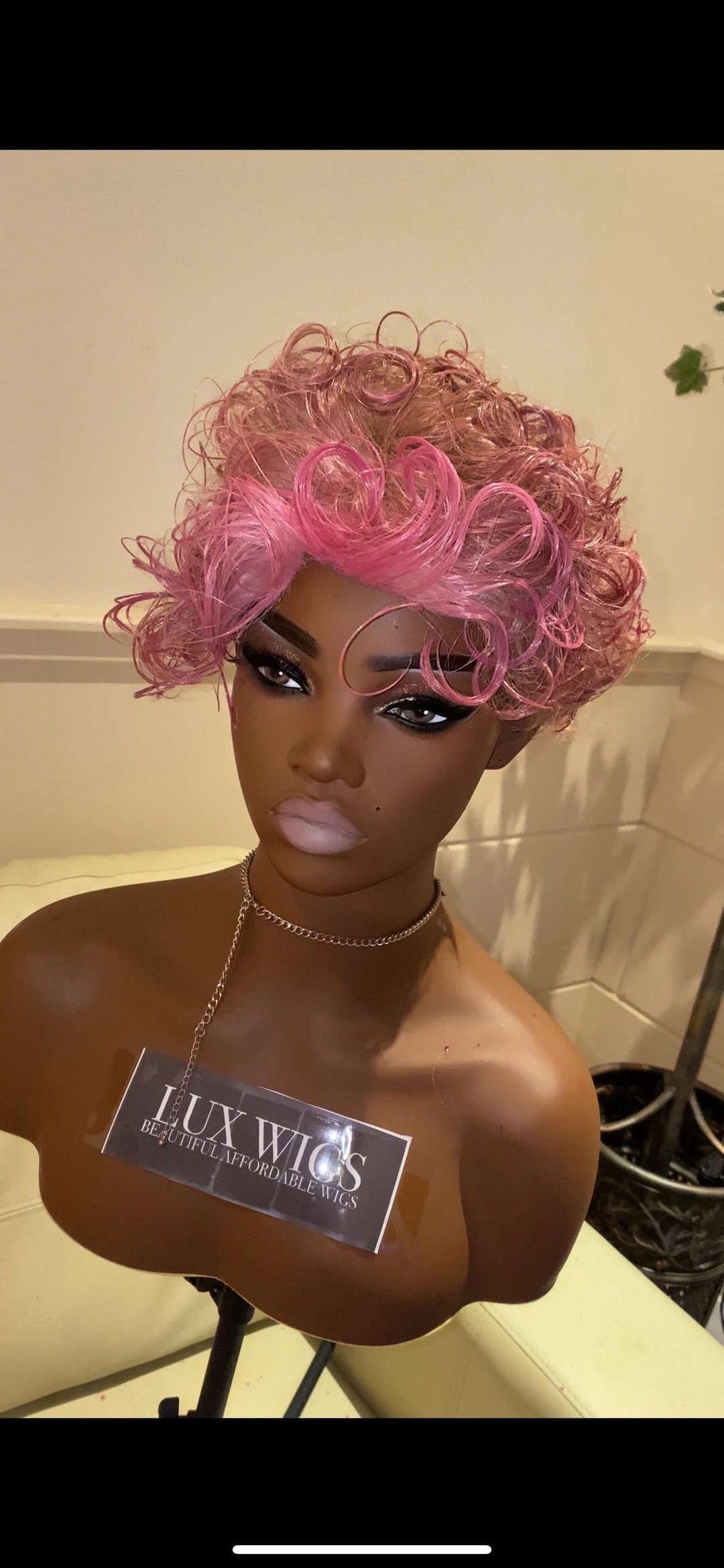 Binx is Our Light Pink, Light Brown Pixie Wig Short Curly Pink Broqn ...