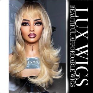 Cathy: 80s Hairstyle! Short Dark Golden Blonde Wig. Choppy Layer Blonde Wig. Blonde Wig. Layere wig with fringe. Darker Blonde Root.