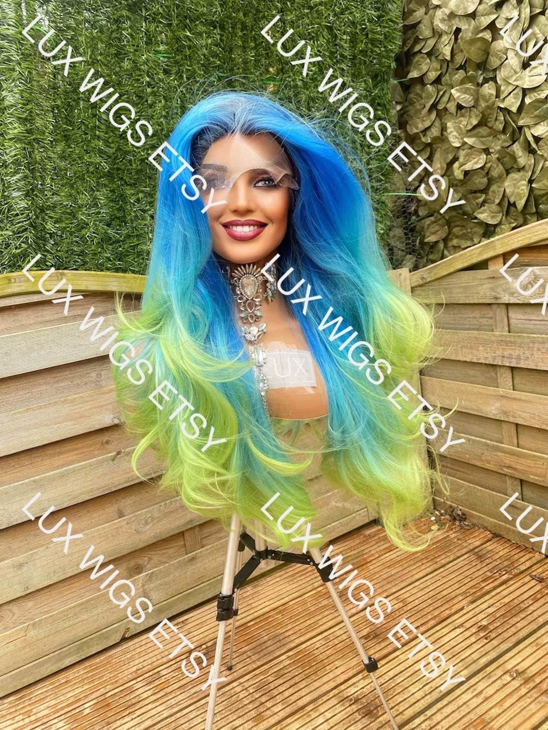 Blue and 2024 green ombre wig