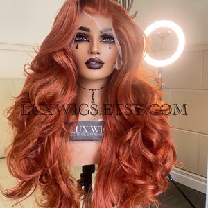 Penelope. Copper Ginger Lace Front Wig. 30” Long Wig. Copper, Ginger, Red Long Curly Lace Front Wig