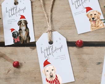 Custom Dog Christmas Tags, Dog Happy Pawlidays, Happy Howlidays, Dog Christmas, Dog Christmas Gift Tags, Custom Dog Christmas, Dog Gift Tag