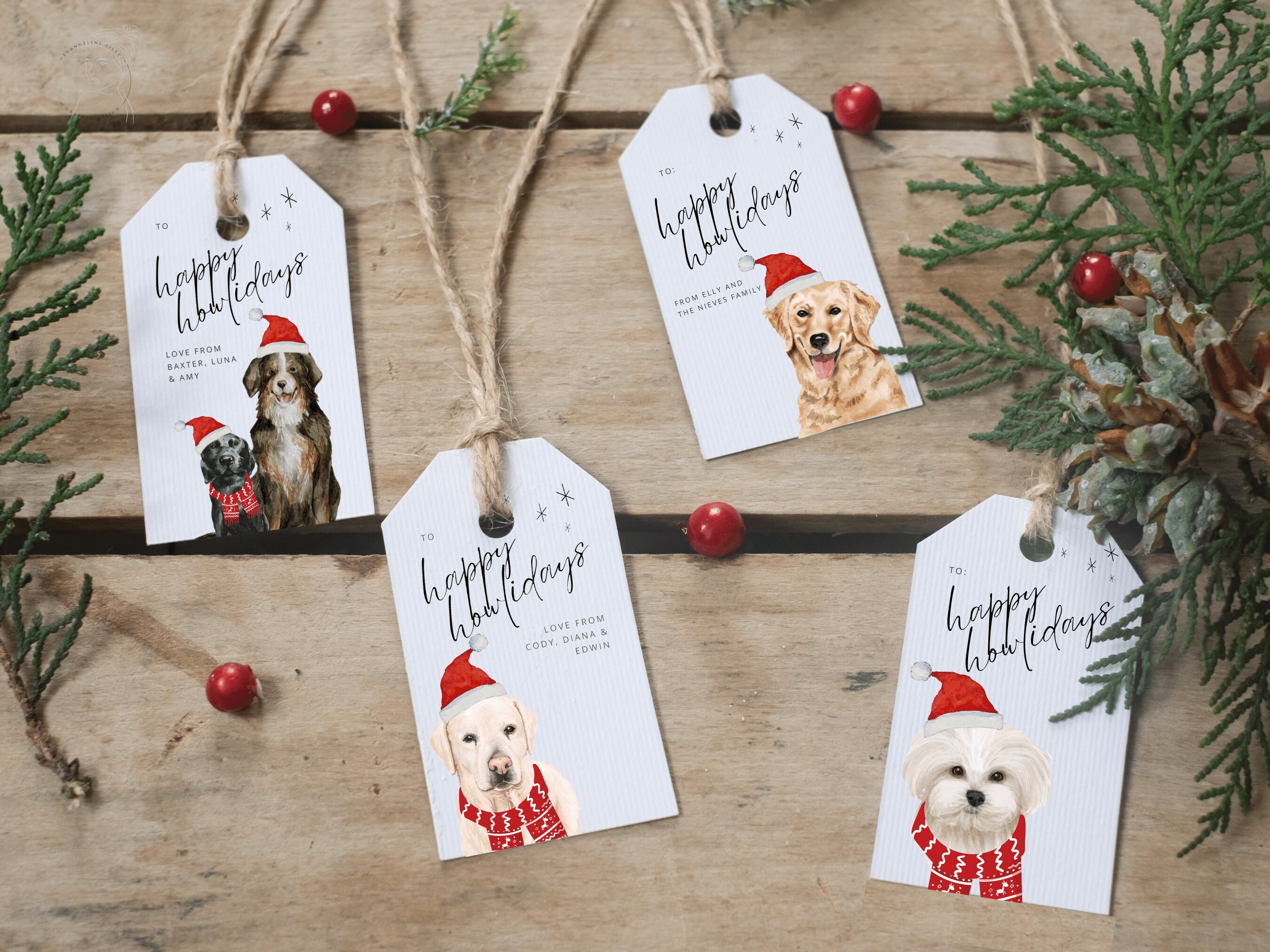 Custom Dog Christmas Tags, Dog Happy Pawlidays, Happy Howlidays, Dog