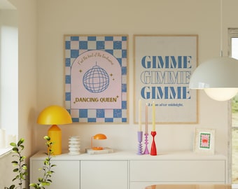 Set of 2 Dancing Queen Gimme Print | Poster Music Band Wall Art Retro Disco Ball Party 80s 70s Dopamine Decor Bundle Print Greece Mamma Mia