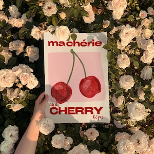 Pink Ma Cherie, Coquette Print Cherry Lips French Phrase Poster Red Lipstick Mon Cherie Wall Art Romantic Preppy Print Love Cherry Bomb PDF