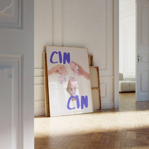 Póster de cóctel Cin Cin / Impresión de saludos, maximalismo, impresión de bebidas, póster de bebidas, impresión retro, impresión retro de vino, decoración de dopamina, vintage