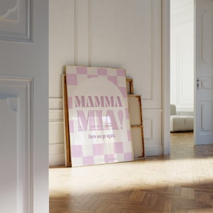 Póster de la película Mamma Mia de los años 70, impresión rosa de Dancing Queen, banda musical, película griega, isla griega de Skopelos, arte de pared femenino, decoración de apartamentos, estética de los años 80, PDF