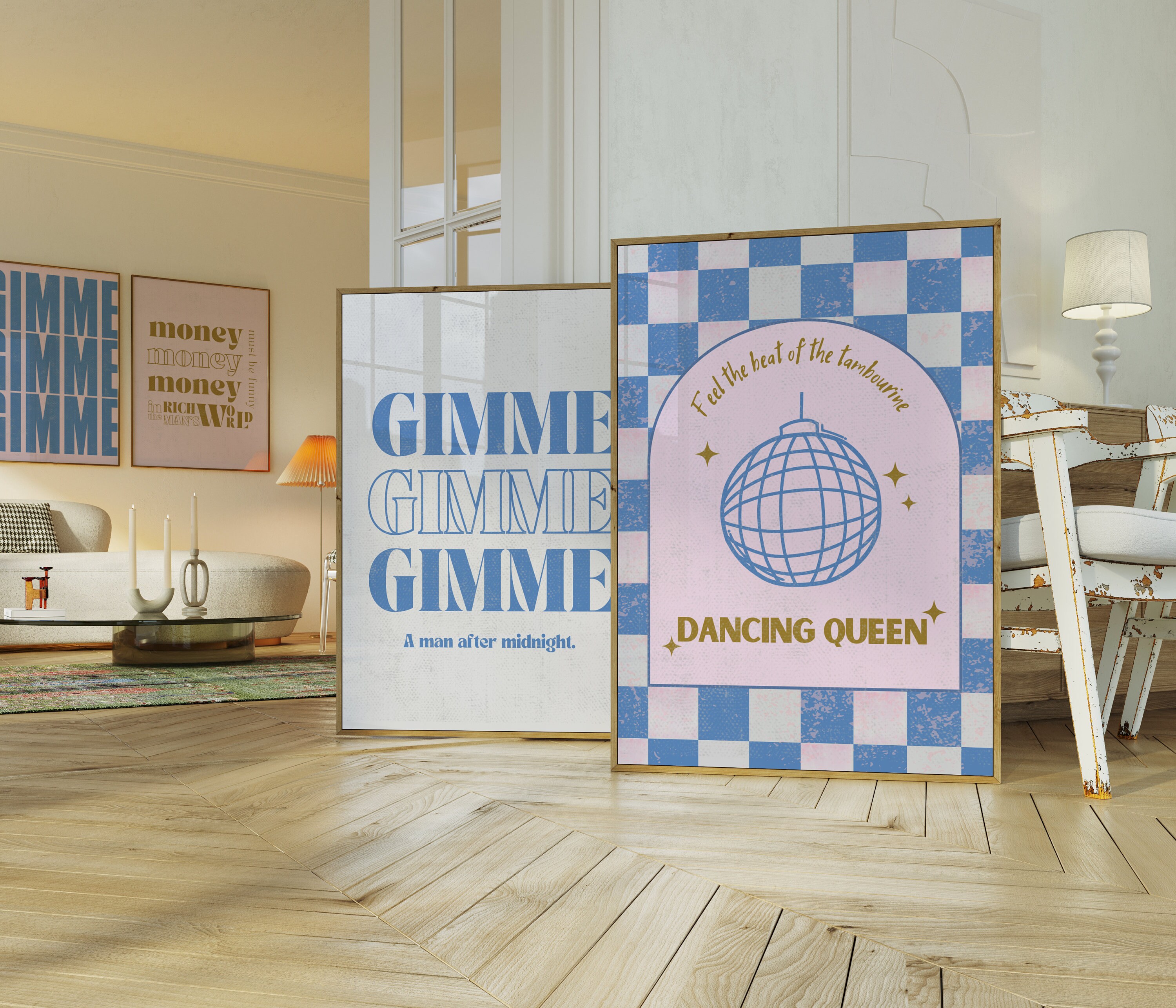 Set of 3 Dancing Queen Gimme Poster Money Wall Art Retro Music Print ...