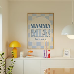 Póster de Mamma Mia de los años 70, diseño de la banda musical Dancing Queen, película griega, isla griega de Skopelos, arte de pared moderno, decoración de apartamentos, estética de los años 80