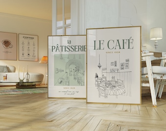 Cafe Wall Art Set of 2 |  French Print Kitchen Print Bakery Cafe Print Kitchen Decor Coffee Print Retro Poster Classic Cafe Print Poster Set
