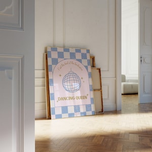 Reina del baile, bola de discoteca retro de los años 70, impresión moderna, impresión de bola de discoteca, decoración de apartamento vintage, arte de pared de fiesta estética, años 80, decoración de dopamina