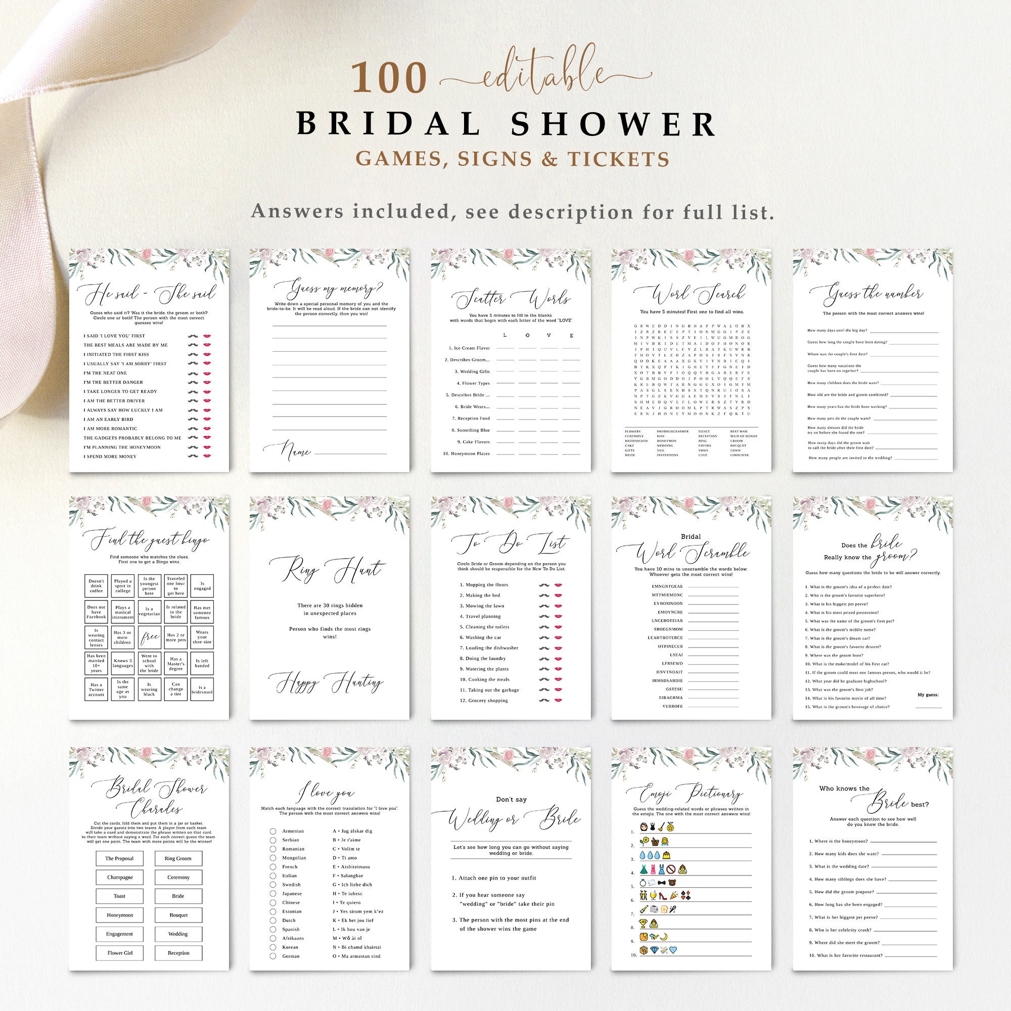 100 Editable Bridal Shower Templates Printable Bridal Shower - Etsy ...