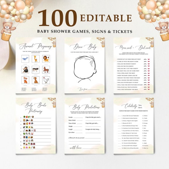 100 Editable Baby Shower Templates Baby Shower Games Bundle - Etsy UK