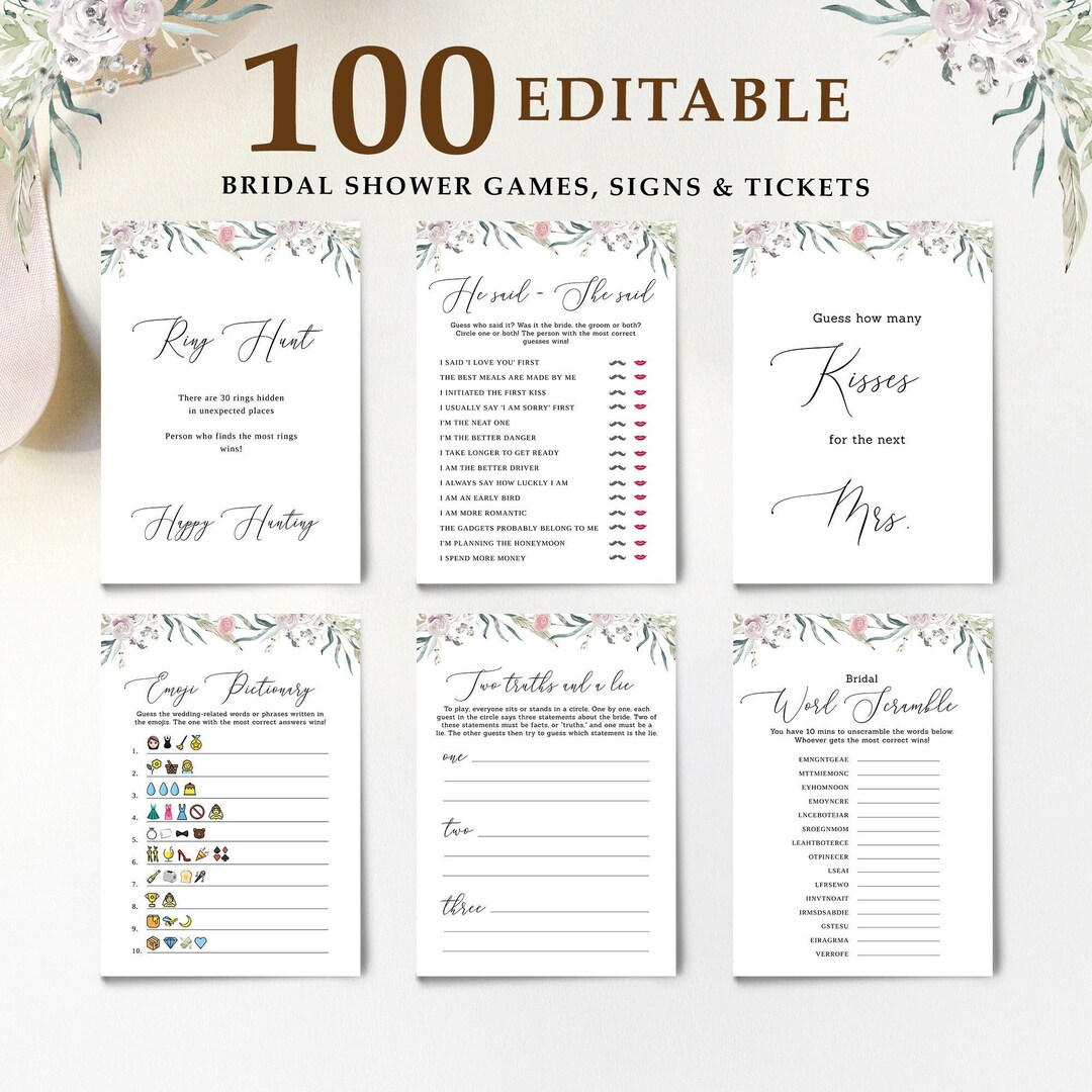 100 Editable Bridal Shower Templates, Printable Bridal Shower Games ...