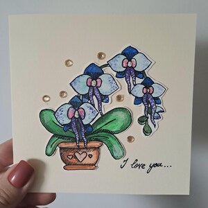 Orchidee blanko Ich liebe dich Postkarte Grußkarte mit Strass Blumen Blumen mit Umschlag handgemalt Aquarellmalerei Generika