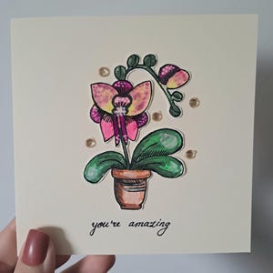 Orchidée vierge, vous êtes incroyable, carte de voeux avec strass, fleur florale avec enveloppe, générique, peinture à l'aquarelle