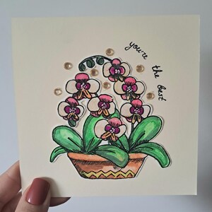 Carte postale vierge orchidée, vous êtes la meilleure carte de voeux avec strass fleur floral avec enveloppe aquarelle faite main générique