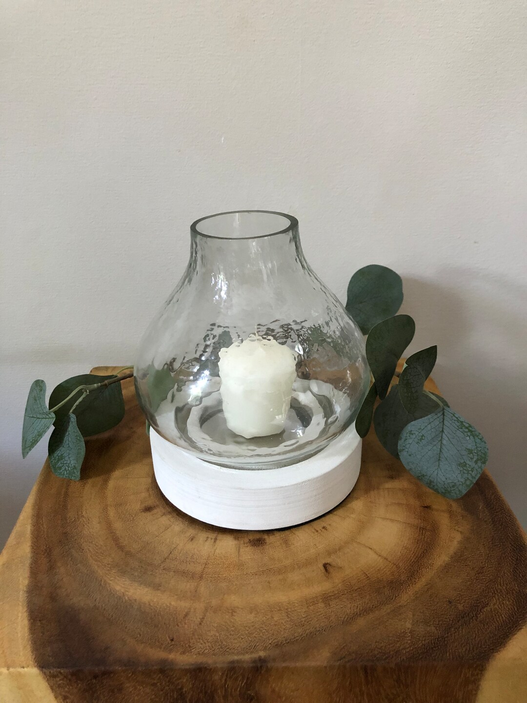 Small Glass Hurricane Candle Holder White Etsy UK