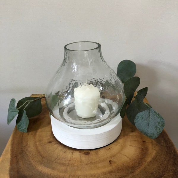 Small Glass Hurricane Candle Holder - White
