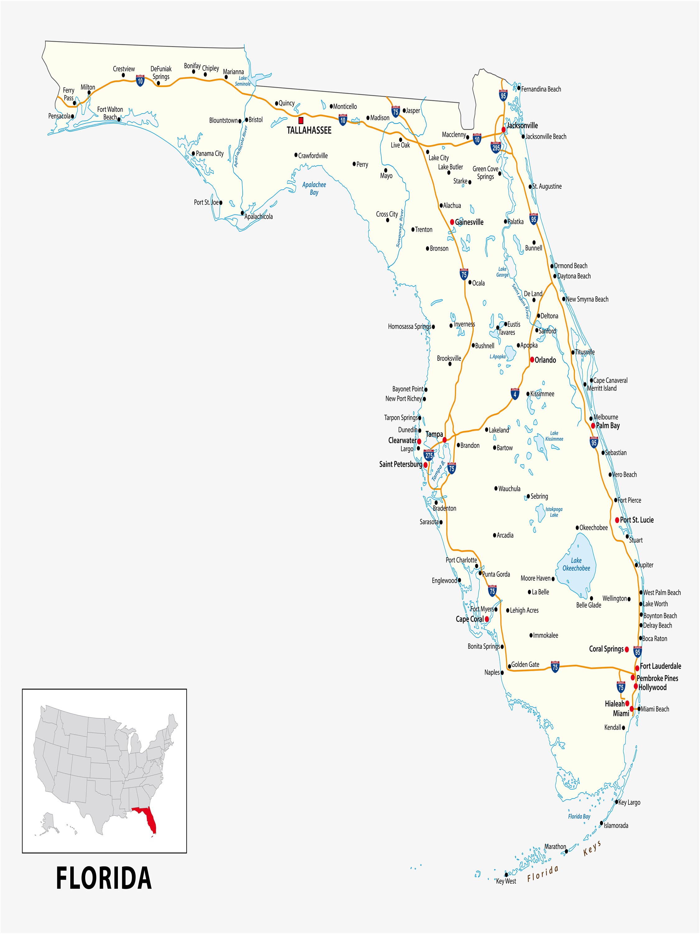 Road Map of Florida Digital Florida Map Florida Wall Art - Etsy Australia