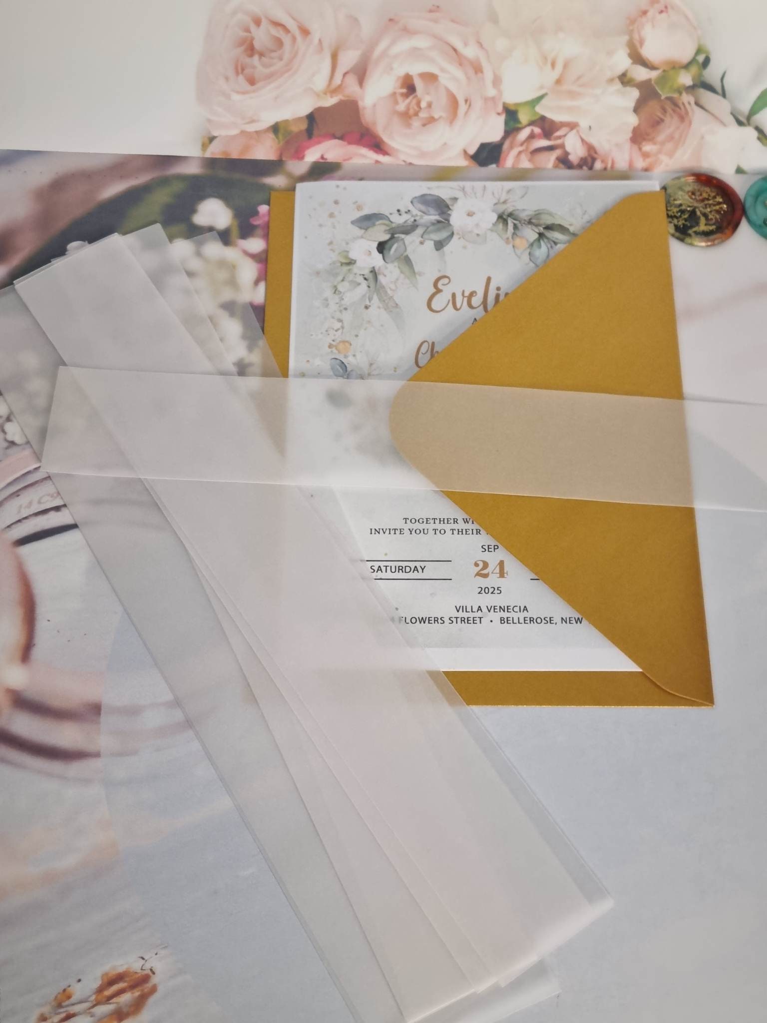 5x7 Invitation Wraps Clear Wedding Bands With Adhesive Dots 100Pcs Clear  For 5x7 Invitations - Wedding Invitation Wraps With Adhesive Dots Vellum  Belly Bands, image size:1536x2048