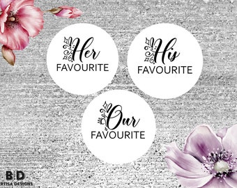 His, Her, Our Favorite Wedding Sticker, Wedding Favour Stickers, Party Bag Stickers, Sweet Bag Stickers, Cake Bag Stickers