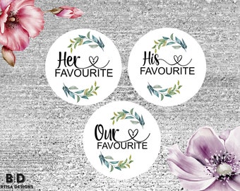 His, Her, Our Favorite Wedding Sticker, Wedding Favour Stickers, Party Bag Stickers, Sweet Bag Stickers, Cake Bag Stickers