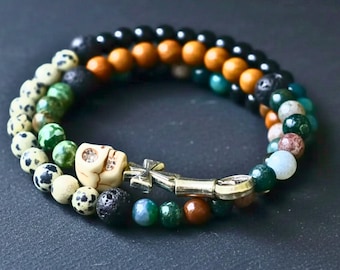 Pulsera de rosario Memento Mori personalizada para hombre, joyería conmemorativa, idea de regalo de recuerdo, regalo de duelo para un ser querido, regalo de recuerdo.