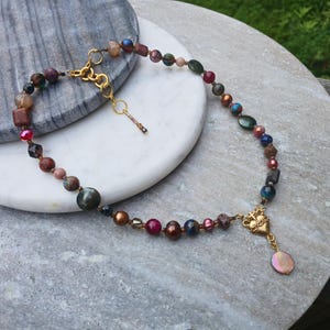 Gemstone Jewelry Gold Necklace Silver Charm Pearl Necklace Sacred Heart Christian Gift Y Necklace Virgin Mother Moon Pendant Silver Necklace